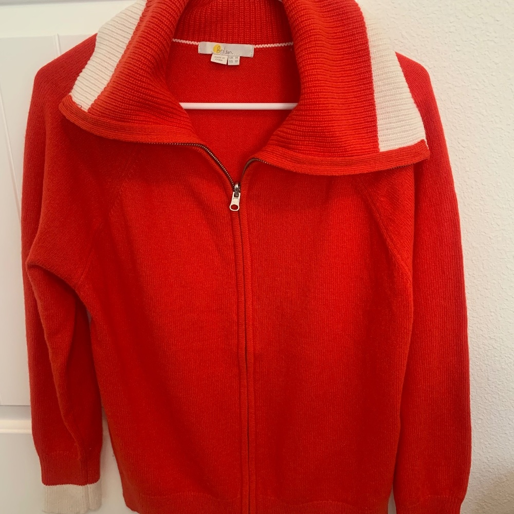 Boden Women’s Wool Cotton Blend  zip front Cardigan Sweater Red Size 10